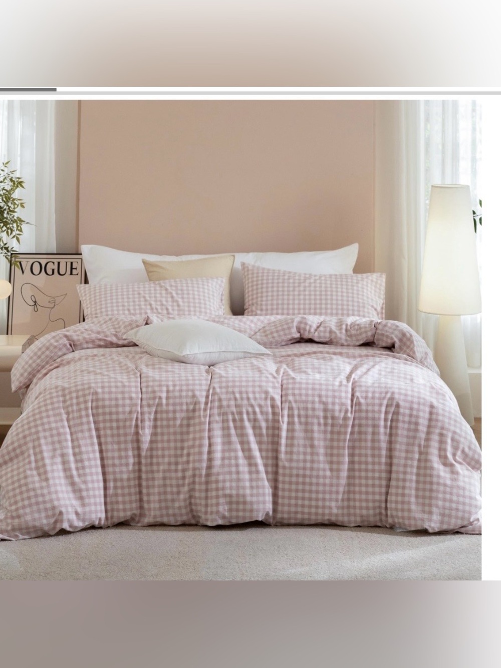 KING Classic Gingham Duvet 3Pc Set - Premium 100% WASHED COTTON - PINK & WHITE
